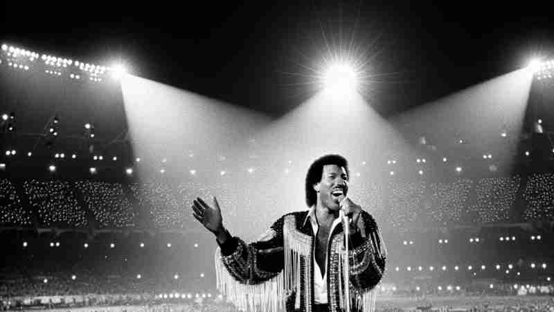 80s Fashion Icon Lionel Richie's Beaded Jacket Steals The Spotlight, Concept art for illustrative purpose, tags: olympischen - Monok